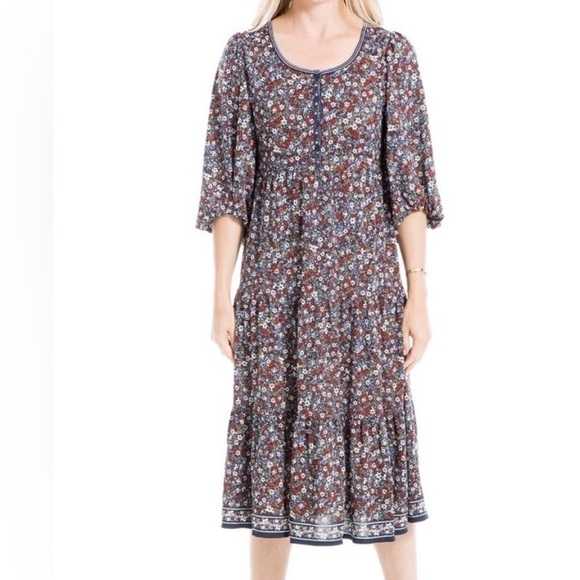 Max Studio Women's Floral Midi Dress - Navy and red - Picture 1 of 6